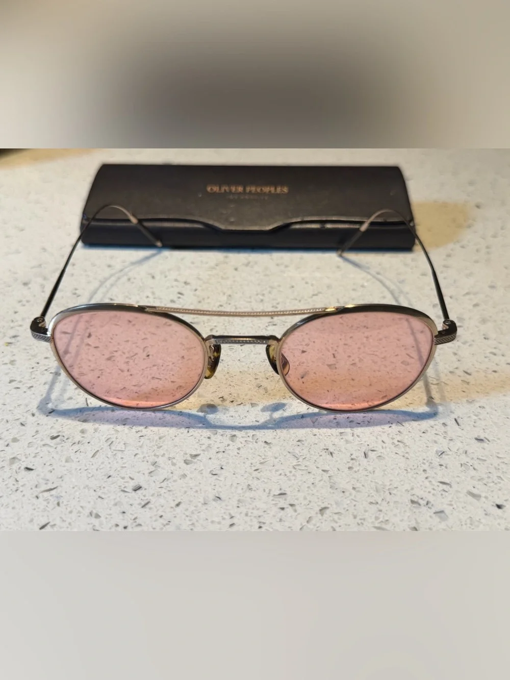 Oliver Peoples Takumi series 1 OV1275T Gold Frame Sunglasses with Pink Lenses